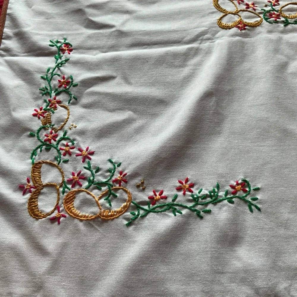 Vintage Hand‎ Embroidered Tablecloth Chickens Eggs Farmhouse Cottagecore 36x38
